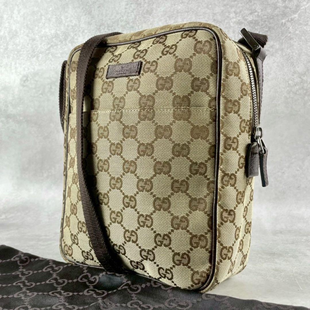 美品/保存袋付 グッチ GGスプリーム ショルダーバッグ PVC ベージュ 総柄