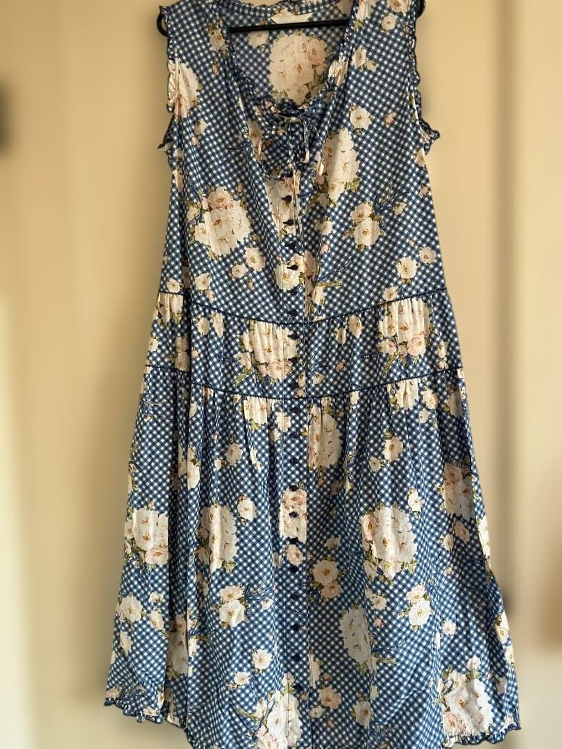 ピンクハウス 野ばらブルーギンガムワンピース