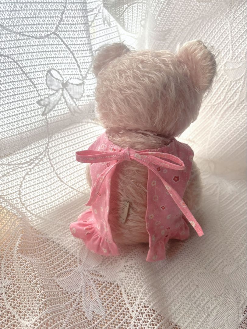 ハンドメイドベア(天然モヘア・アンティーク加工　ワンピ付き)全長28cm