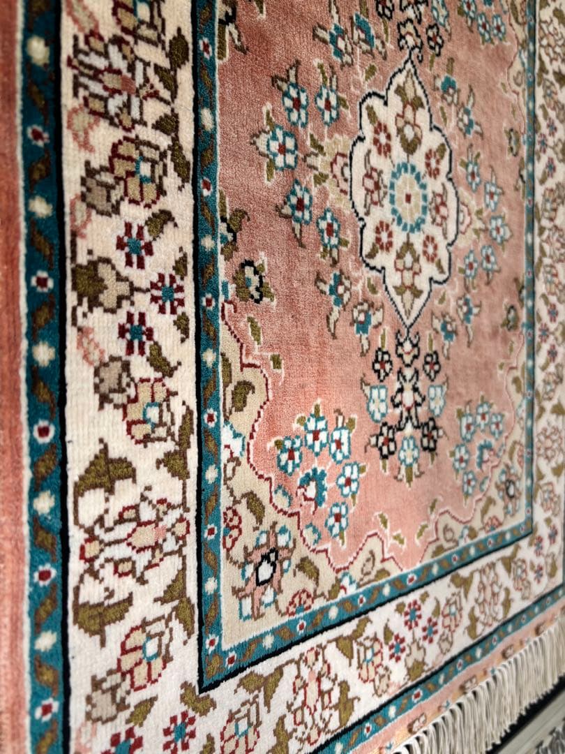 世界最高峰のトルコ カイセリ産 総シルク 手織り絨毯 53×42証紙付
