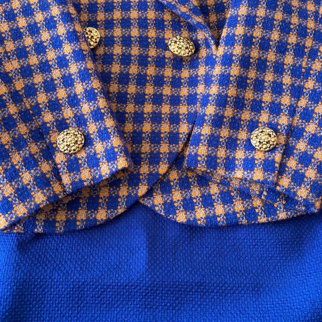 90’s vintage ロイヤルブルー　昭和レトロ 　バブリースーツ　チェック