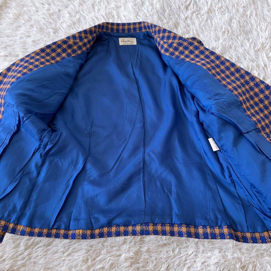 90’s vintage ロイヤルブルー　昭和レトロ 　バブリースーツ　チェック