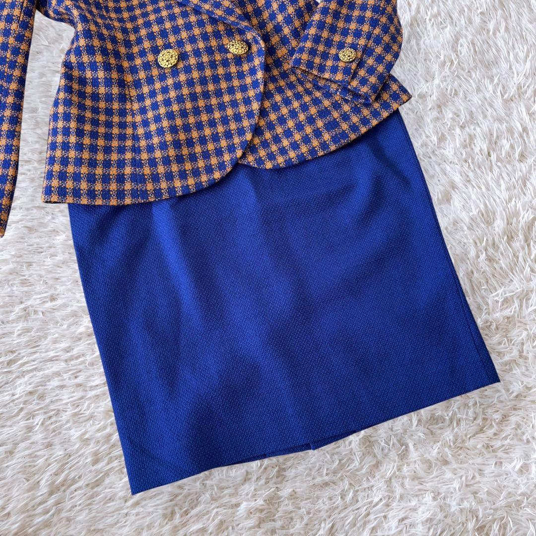 90’s vintage ロイヤルブルー　昭和レトロ 　バブリースーツ　チェック