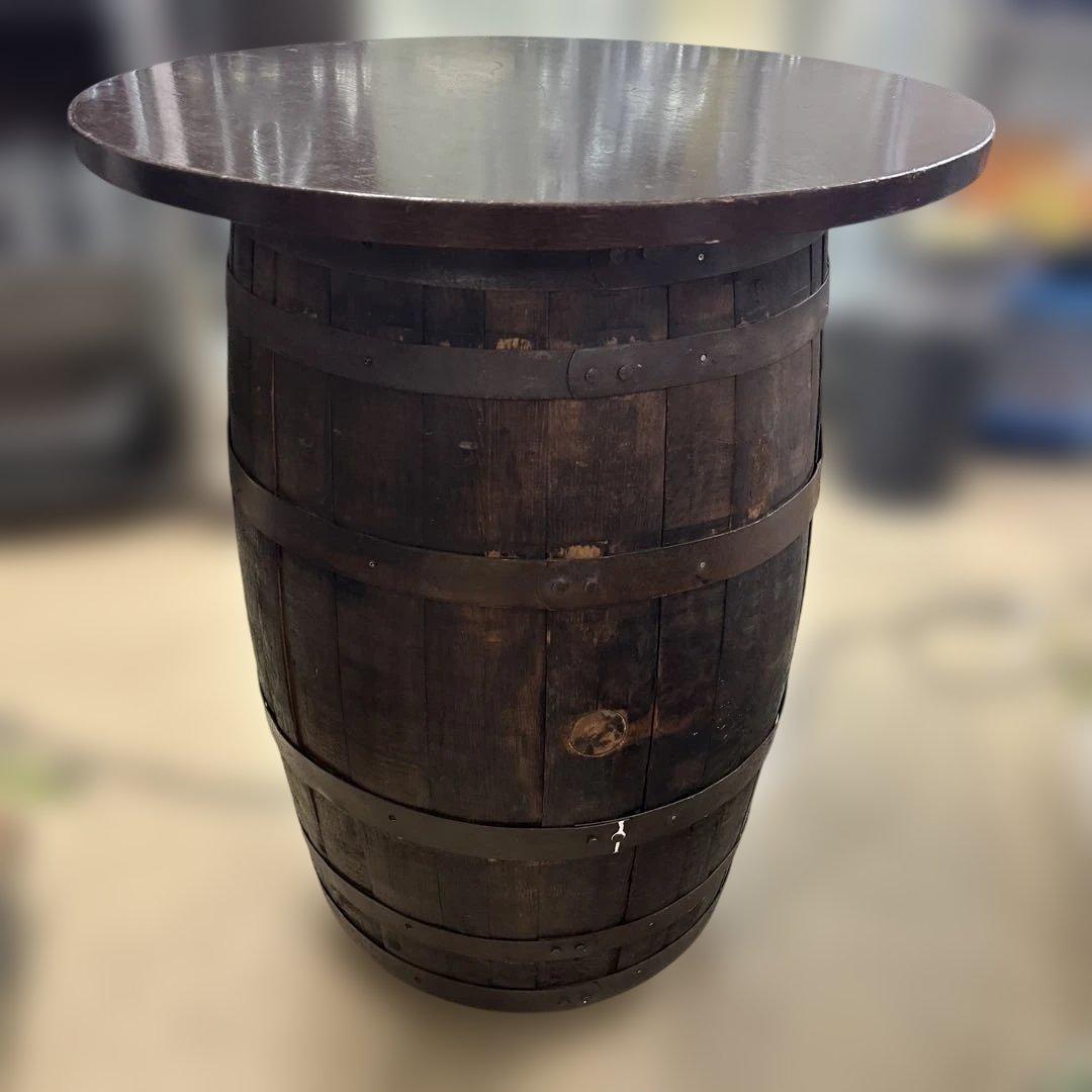 6668②木製古樽 バレルテーブル 直径約80㎝ 高さ約103㎝ キャスター付き