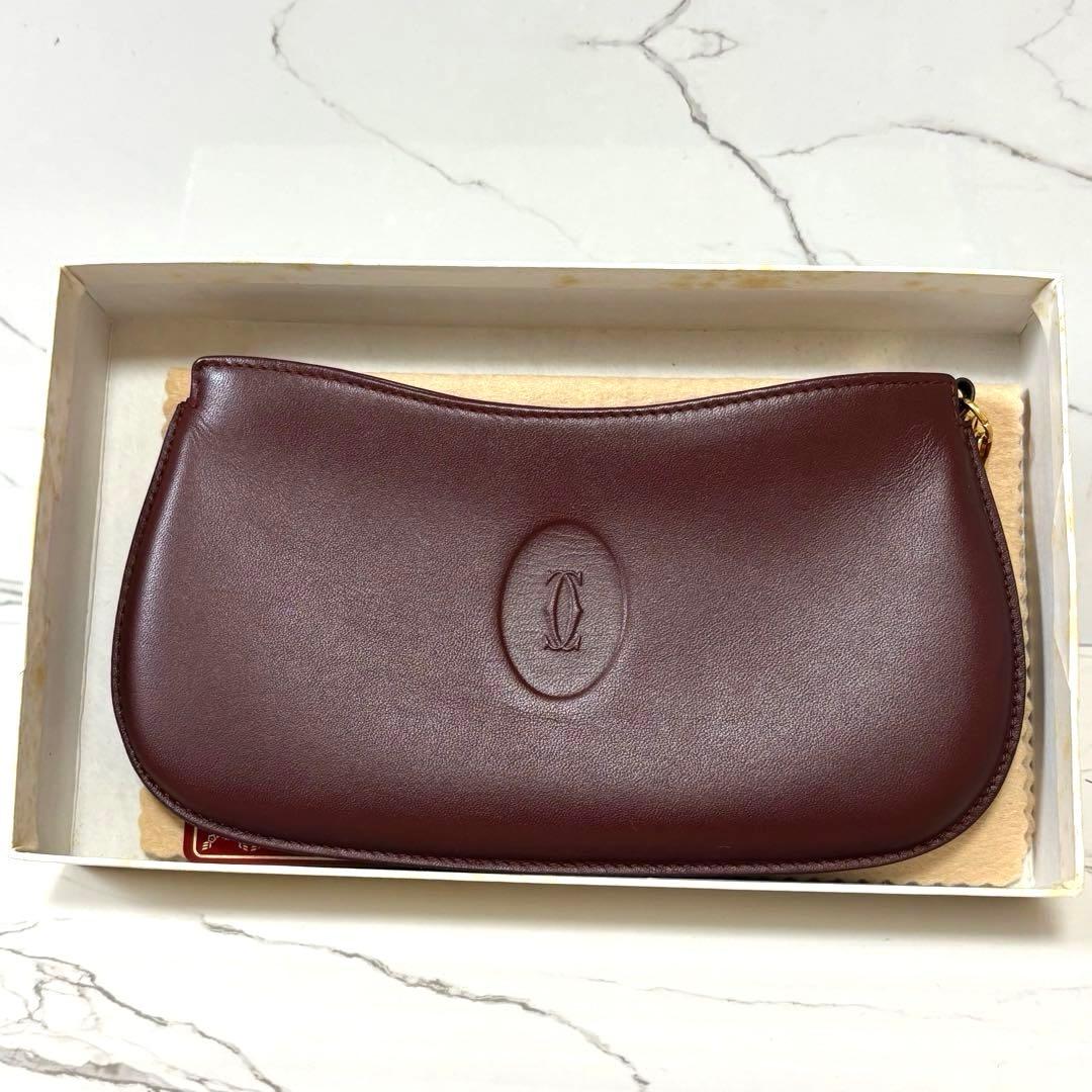 良品✨カルティエ 小銭入れ財布 ポーチ マストライン革 ボルドー 箱、保存布付