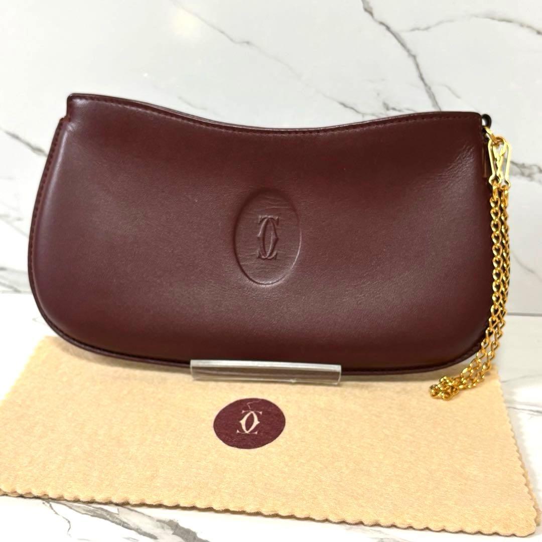 良品✨カルティエ 小銭入れ財布 ポーチ マストライン革 ボルドー 箱、保存布付