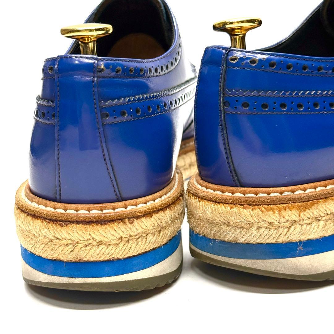 PRADA プラダ 革靴 ウィングチップ ガラスレザー ブルー エスパドリーユ