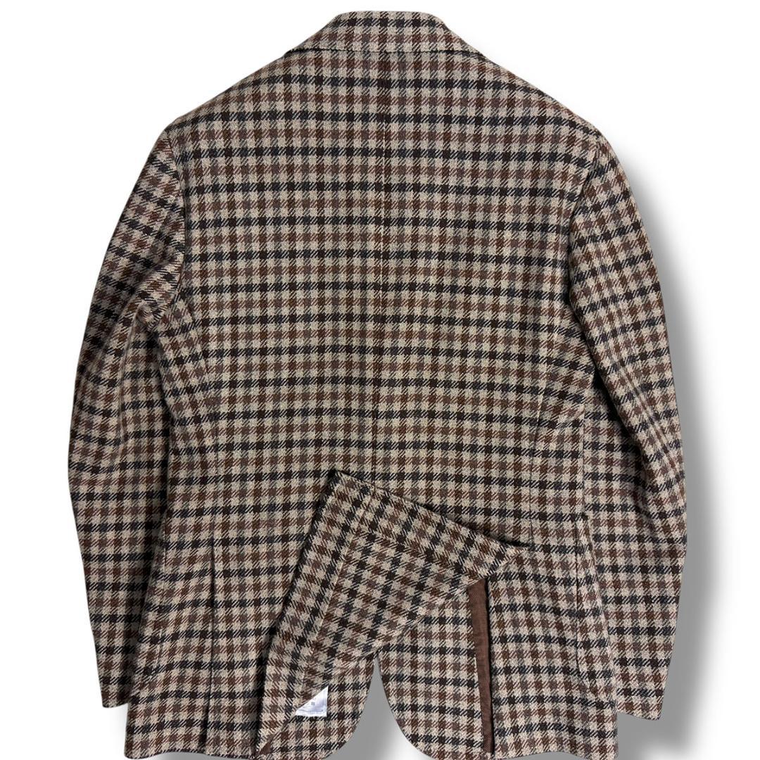 J7392 美品 スティレラティーノ チェック柄ツイードジャケット 茶×灰 46