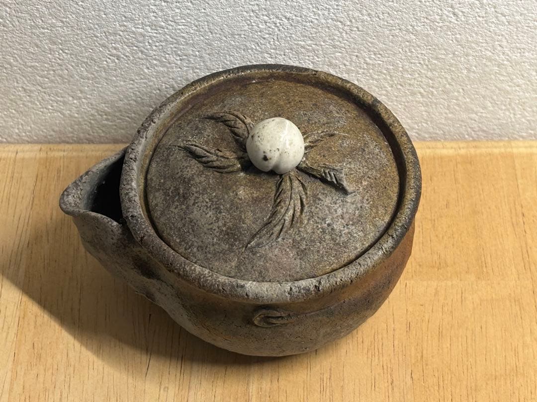 71.備前焼 宝瓶 登り窯 白桃 はくとう 桃 もも モモ 手びねり 急須