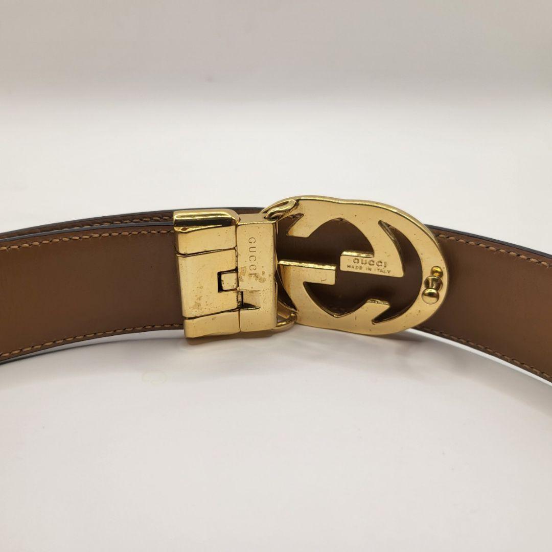 GUCCI グッチ GGバックル レザーベルト 黒×金 正規品