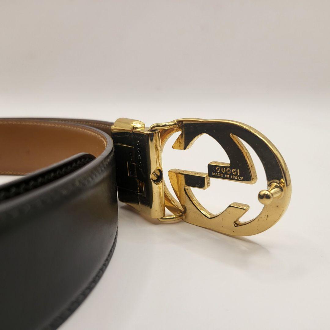 GUCCI グッチ GGバックル レザーベルト 黒×金 正規品