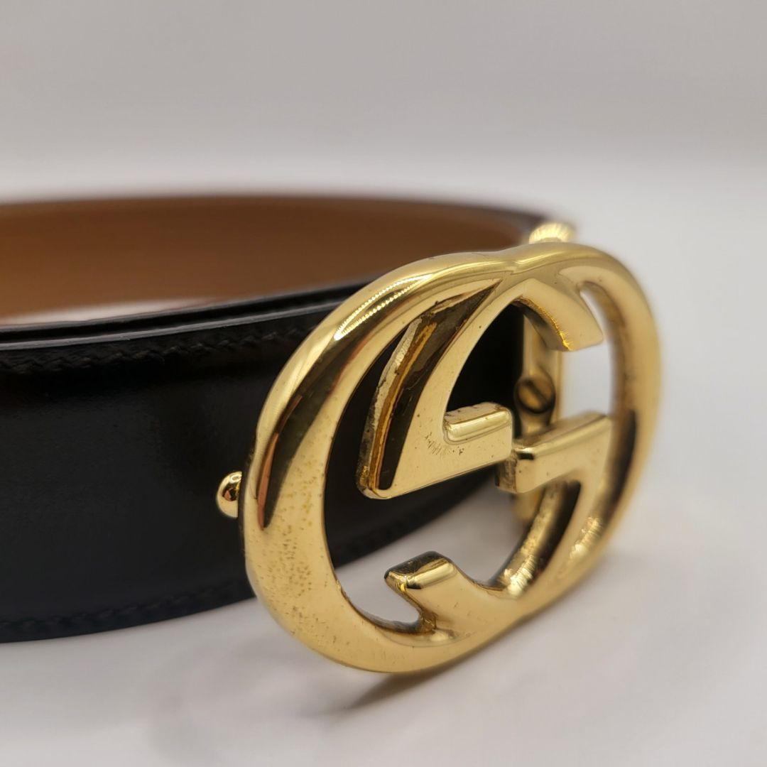 GUCCI グッチ GGバックル レザーベルト 黒×金 正規品