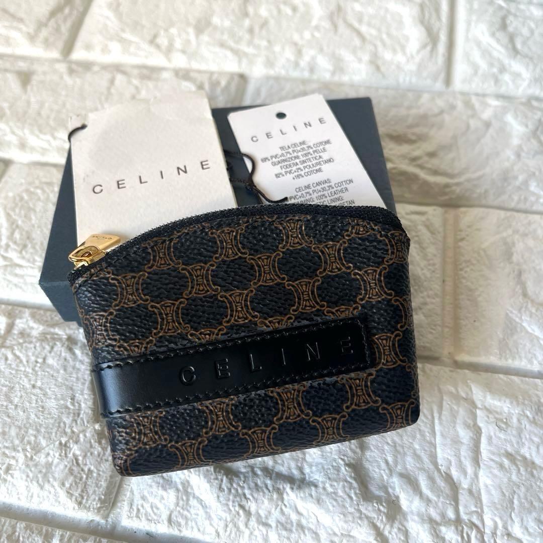 美品 セリーヌ CELINE ミニ ポーチ マカダム トリンオフ 黒 マカダム