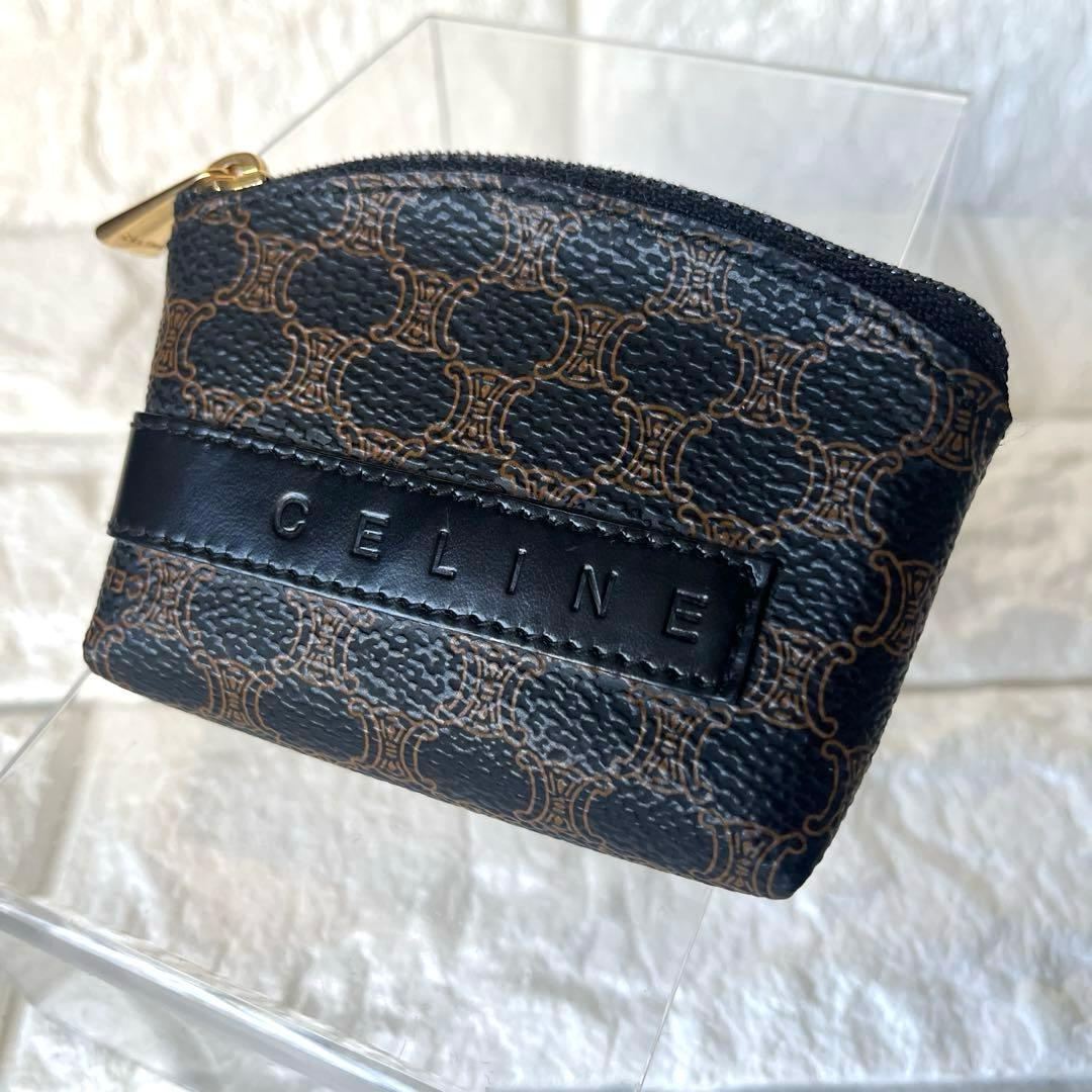 美品 セリーヌ CELINE ミニ ポーチ マカダム トリンオフ 黒 マカダム