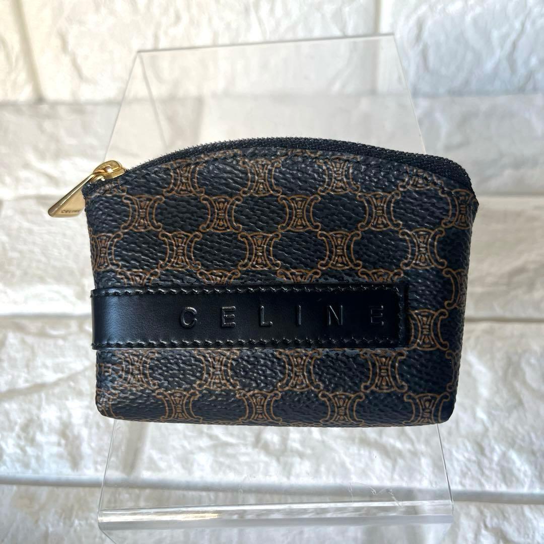 美品 セリーヌ CELINE ミニ ポーチ マカダム トリンオフ 黒 マカダム