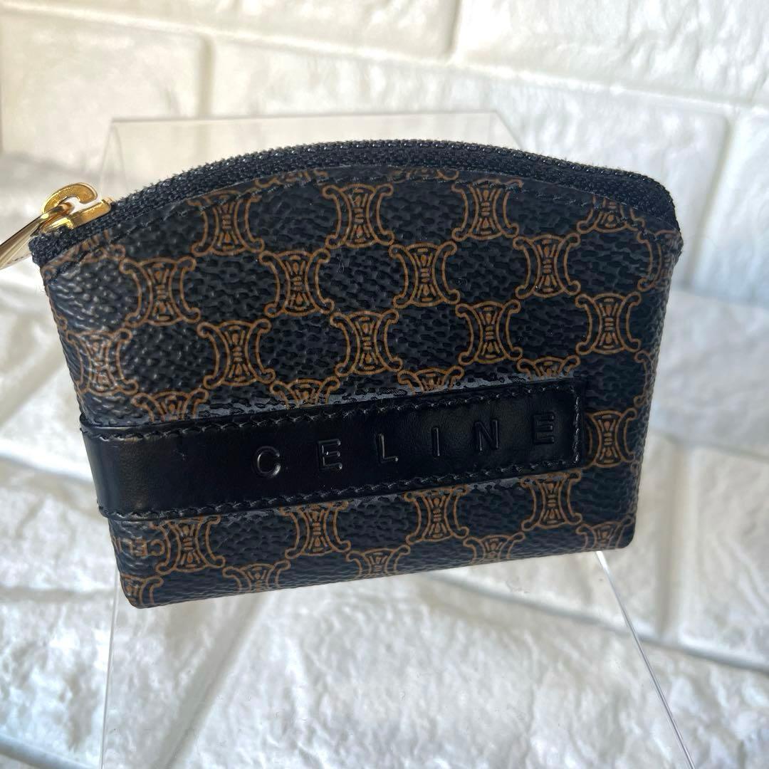 美品 セリーヌ CELINE ミニ ポーチ マカダム トリンオフ 黒 マカダム