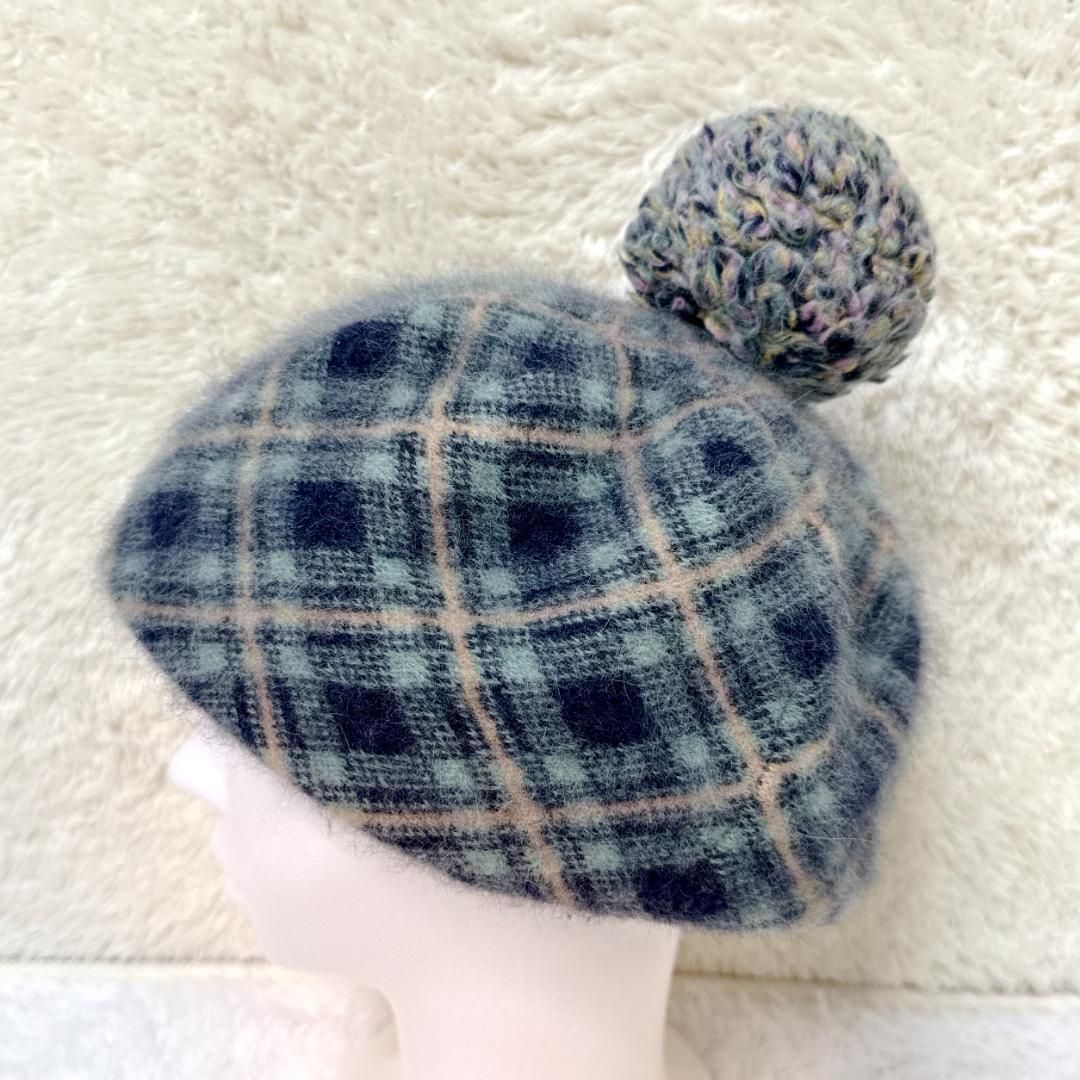 Vivienne Westwood ポンポン グリーンチェック ベレー帽 オーブ