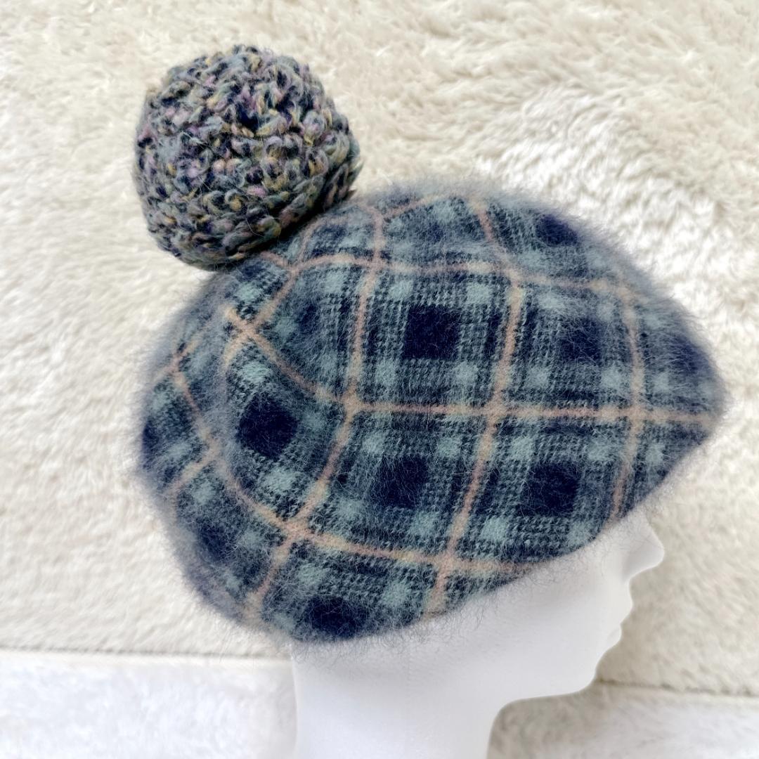 Vivienne Westwood ポンポン グリーンチェック ベレー帽 オーブ