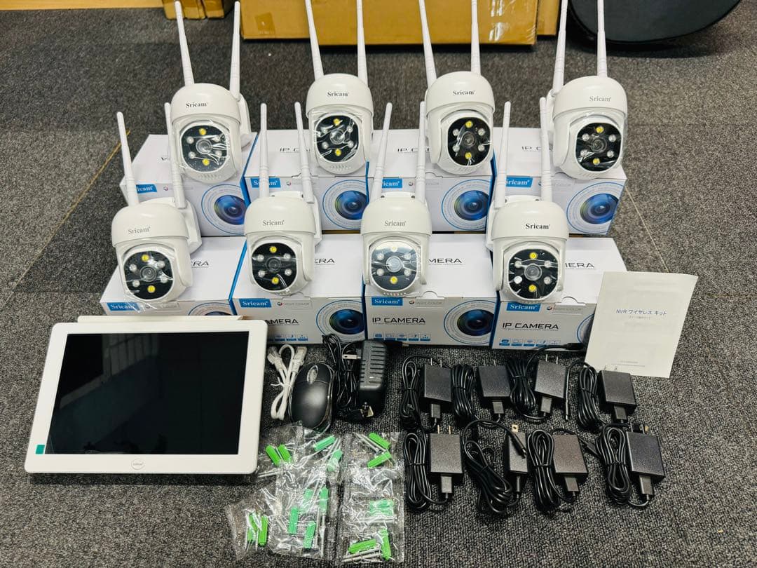 ワイヤレス防犯カメラ8台セット10.1インチLCモニターH.265+映像圧縮技術