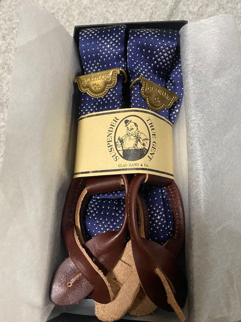 GLAD HAND & CO.ジャガードサスペンダーネイビー
