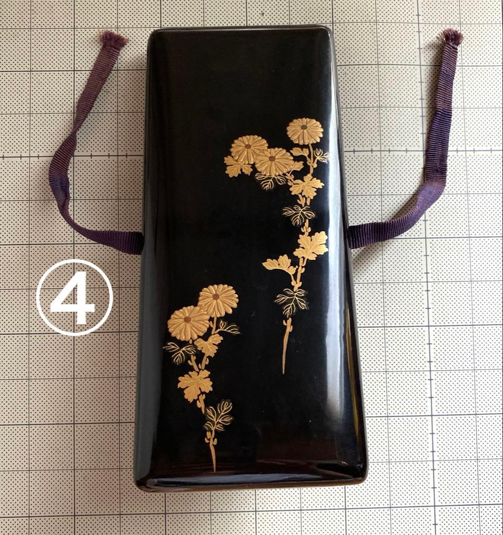 時代 文箱 蒔絵 硯箱 4点セット 菊模様