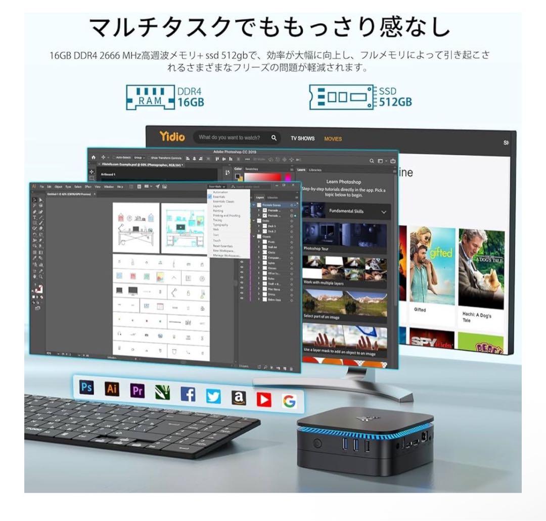 【NIPOGI ミニPC CPU N95 16GB+512GB】