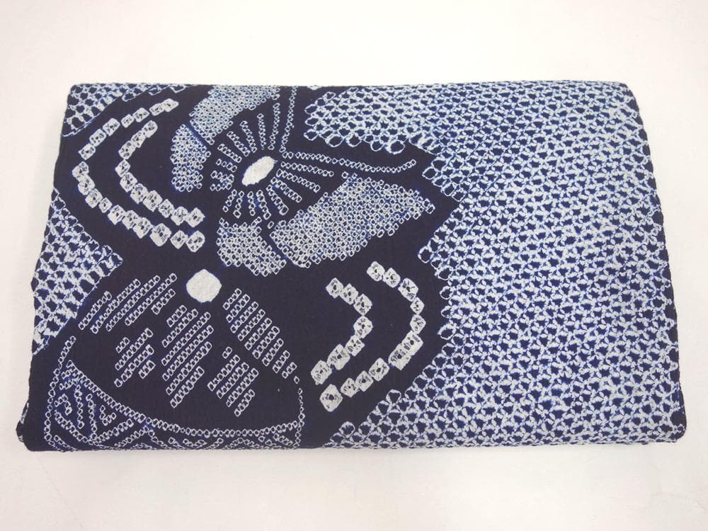 新品 有松絞り 浴衣 湯通し済 反物 藍色 蝶 手毬■N70820-2