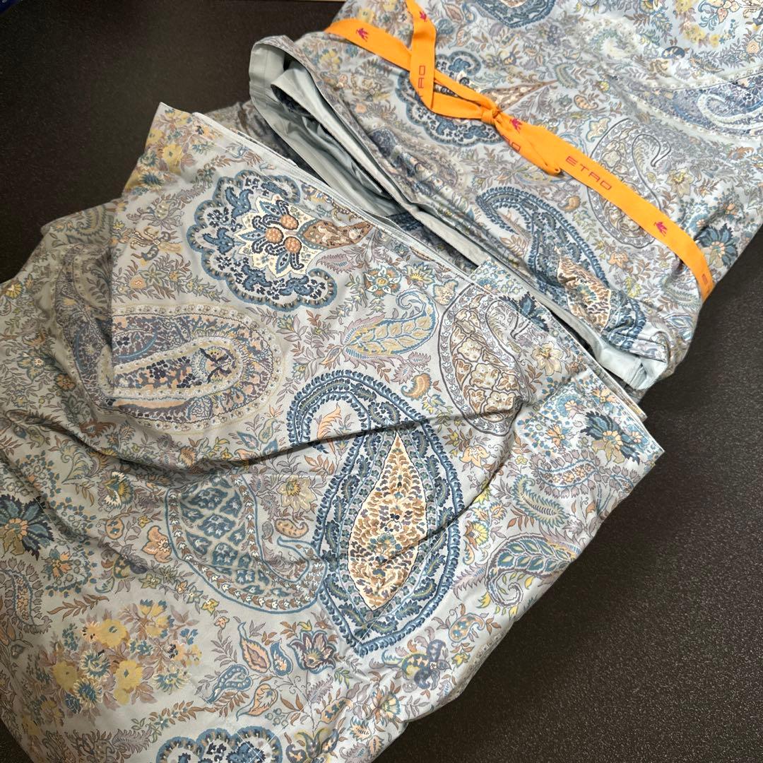 エトロ　ETRO 羽毛肌掛けふとん　羽毛布団　ブルー系 【未使用】