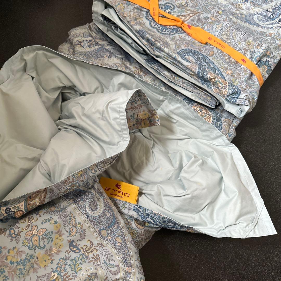 エトロ　ETRO 羽毛肌掛けふとん　羽毛布団　ブルー系 【未使用】
