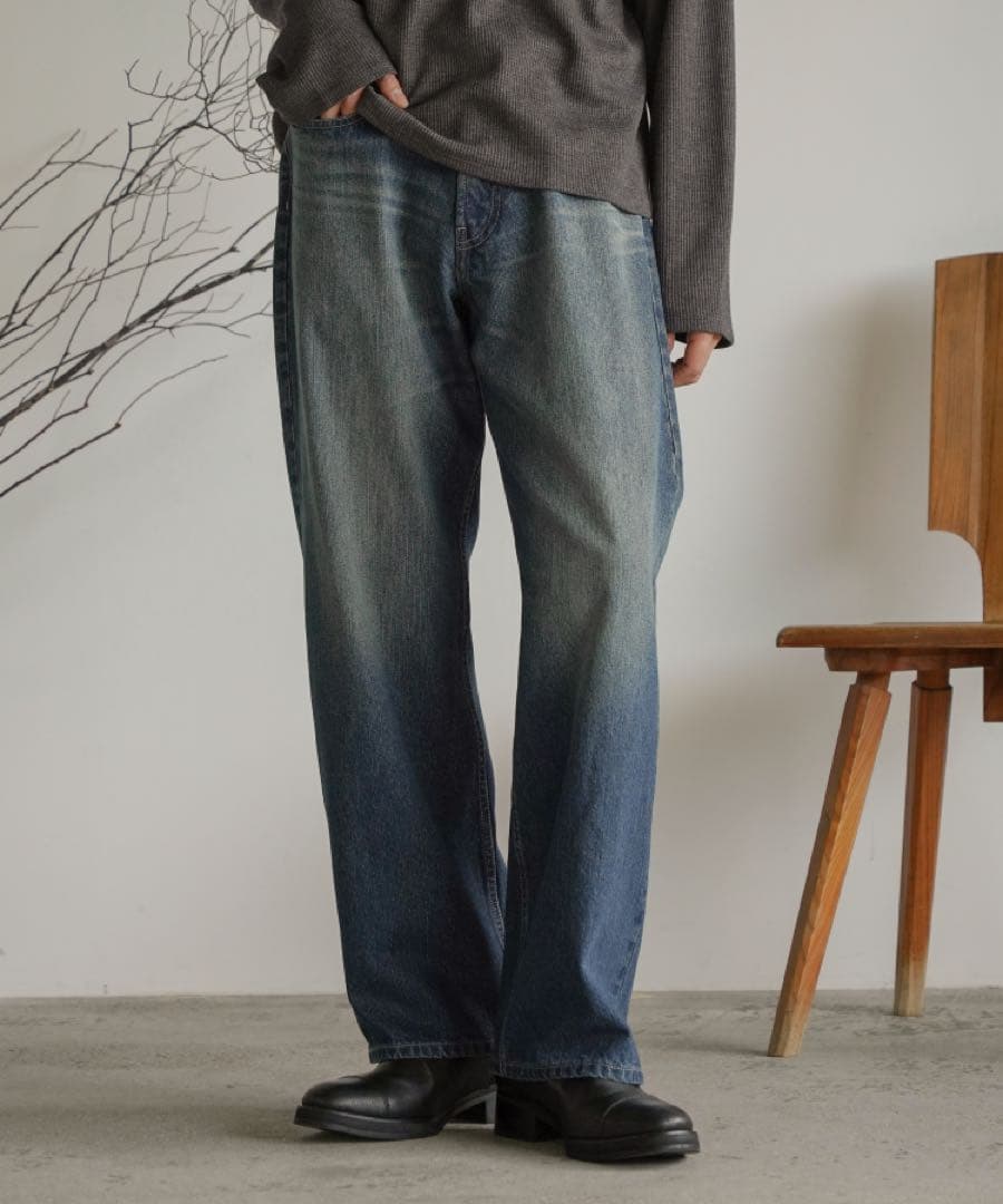 パンツ shiun STRAIGHT SLUB DENIM PANTS