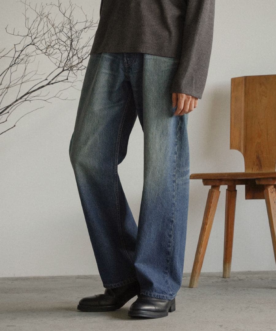 パンツ shiun STRAIGHT SLUB DENIM PANTS