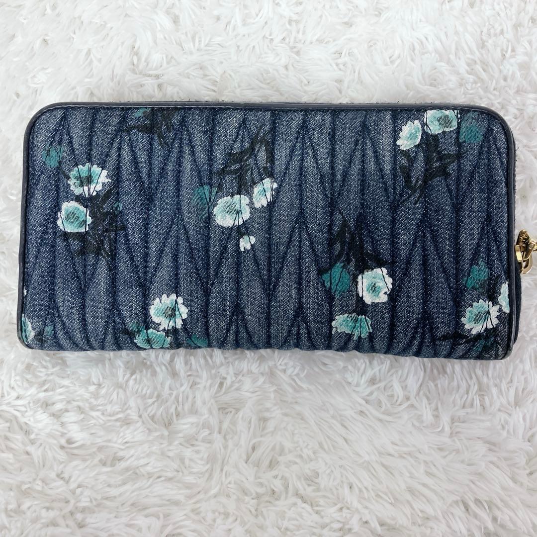 専用ミュウミュウ マテラッセ デニム 花柄 長財布 インディゴブルー バイカラー