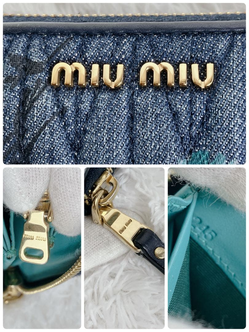 専用ミュウミュウ マテラッセ デニム 花柄 長財布 インディゴブルー バイカラー