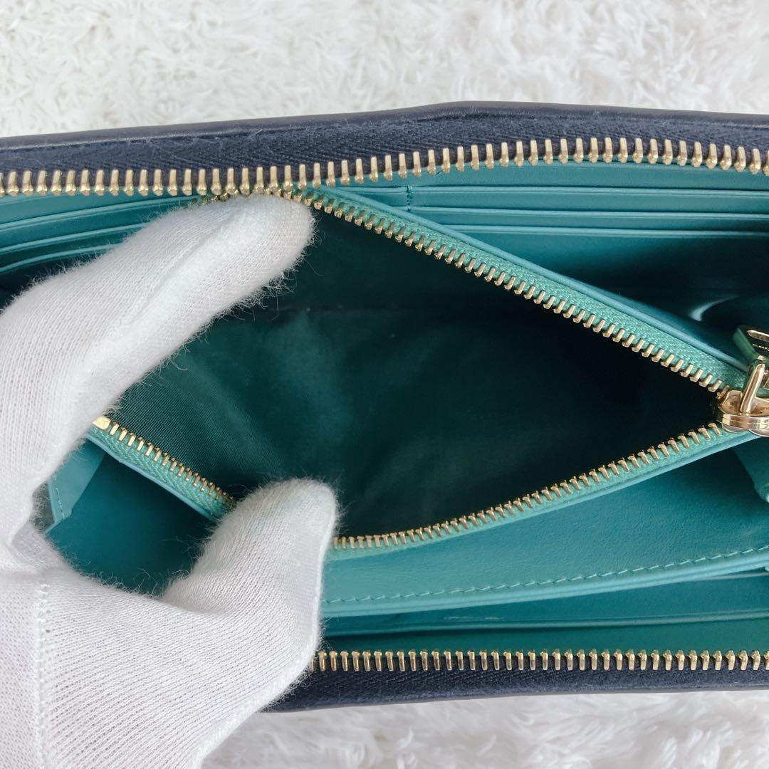 専用ミュウミュウ マテラッセ デニム 花柄 長財布 インディゴブルー バイカラー