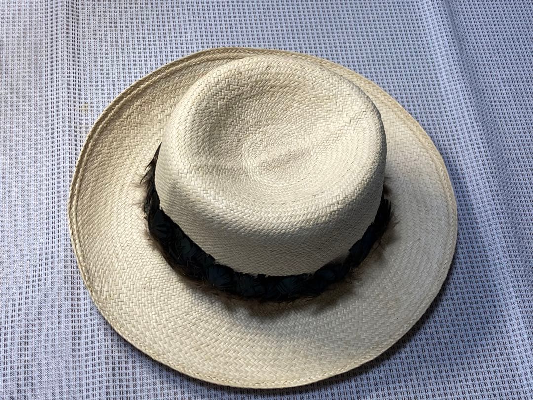 メンズ　超高級　帽子　パナマハット　ベージュ　羽毛リボン　ニードルス　エクアドル