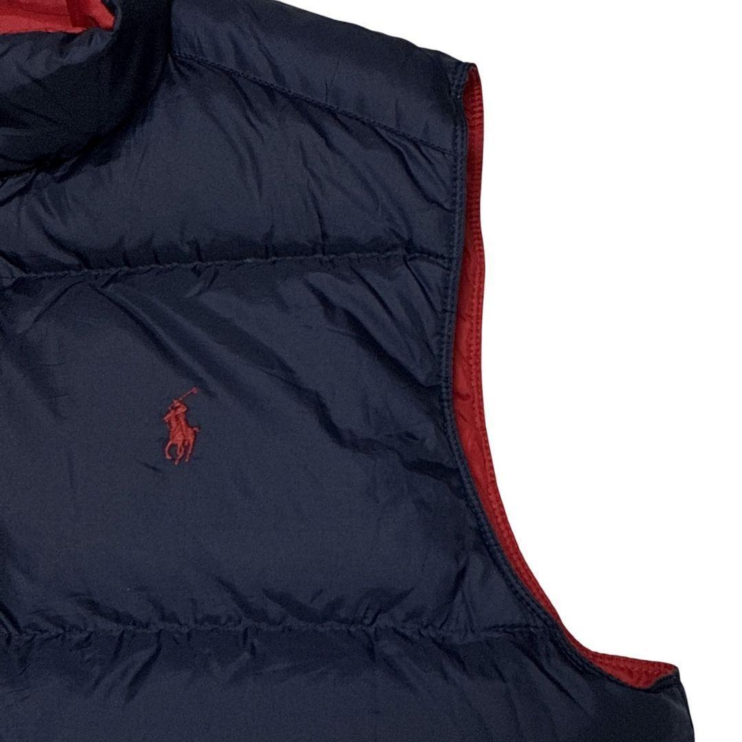 ポロバイラルフローレン リバーシブル ダウンベスト 紺×赤 刺繍ロゴ L
