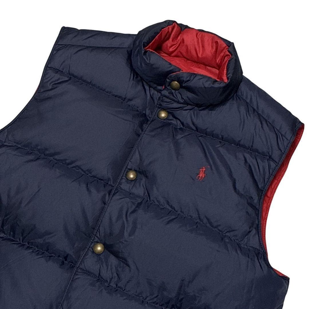 ポロバイラルフローレン リバーシブル ダウンベスト 紺×赤 刺繍ロゴ L