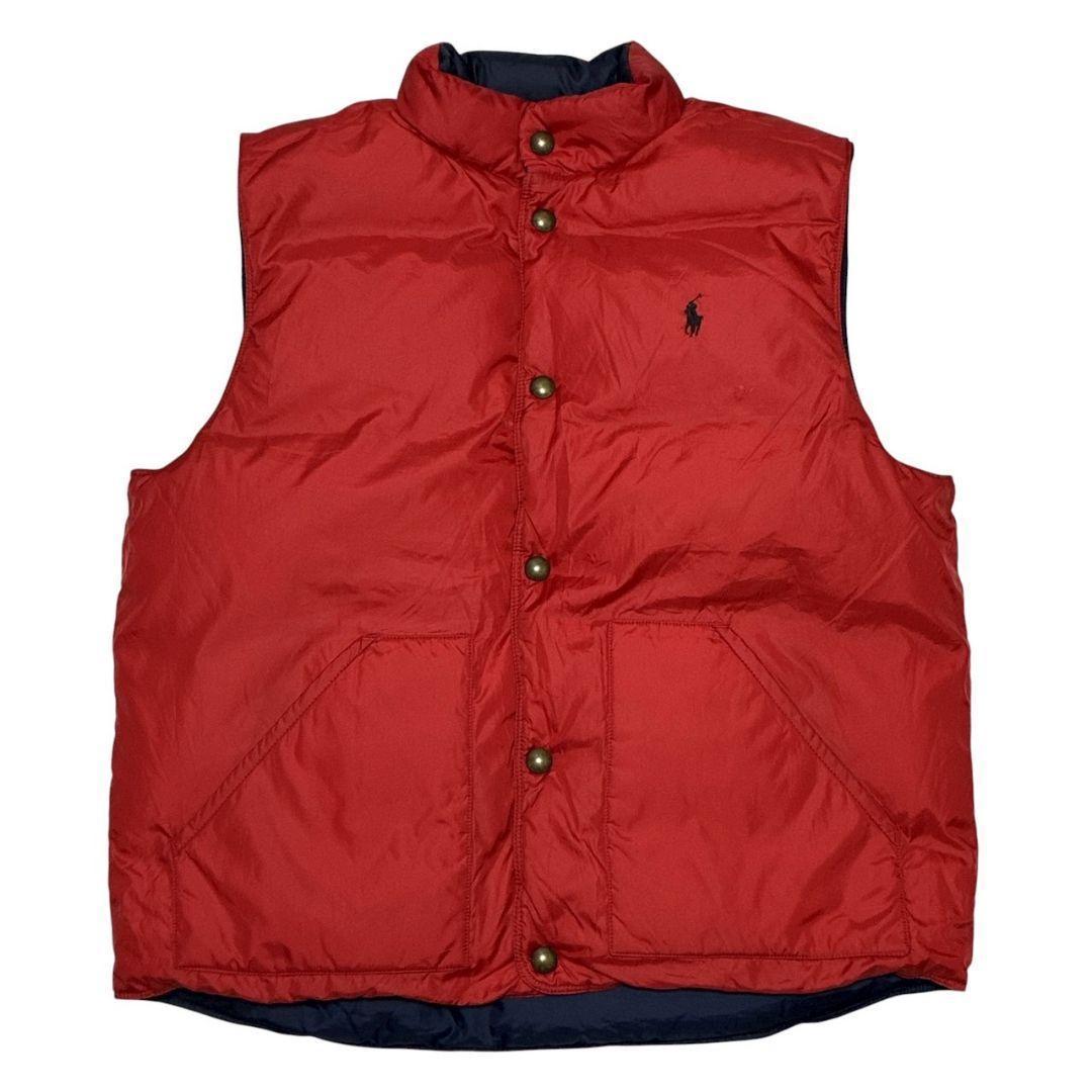 ポロバイラルフローレン リバーシブル ダウンベスト 紺×赤 刺繍ロゴ L