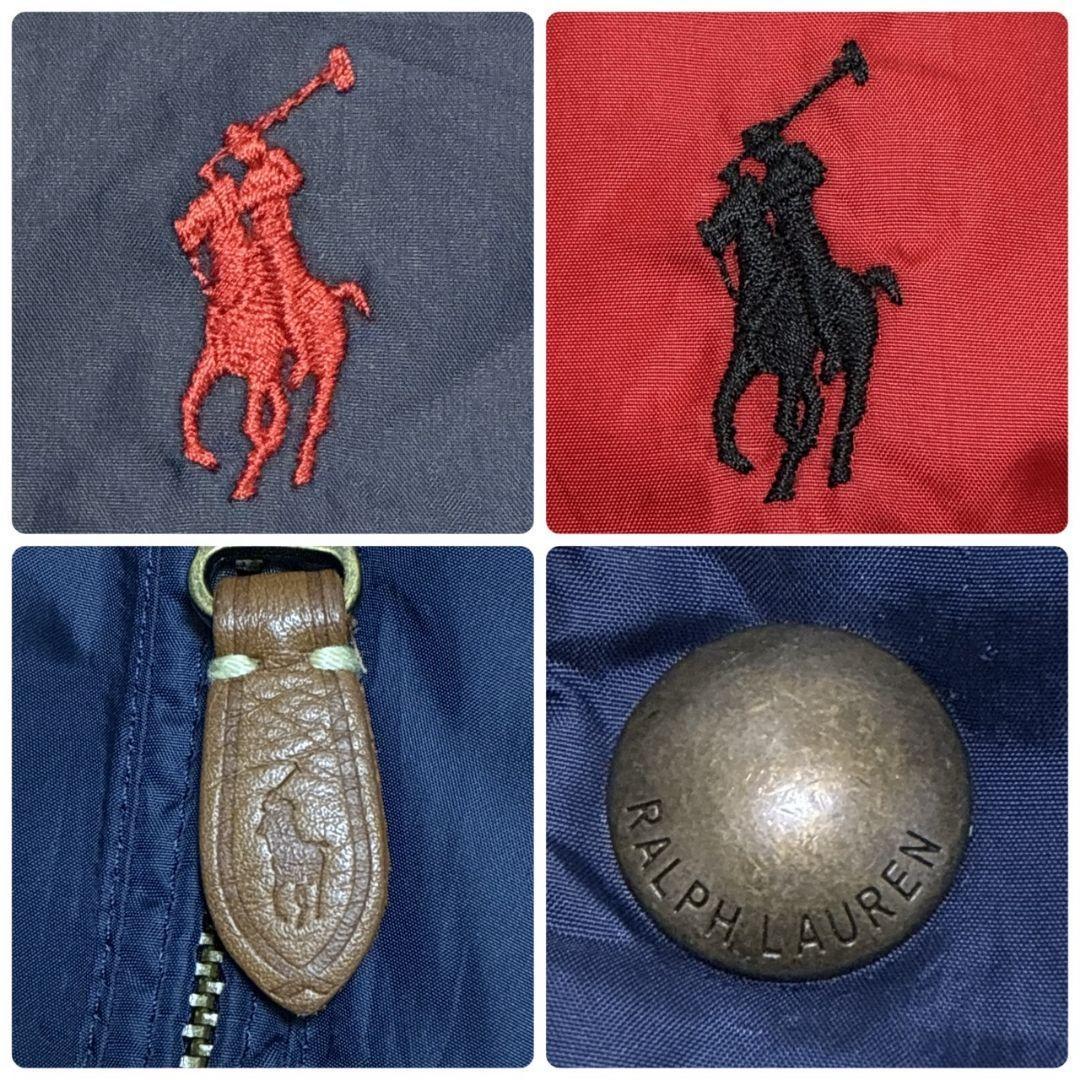 ポロバイラルフローレン リバーシブル ダウンベスト 紺×赤 刺繍ロゴ L