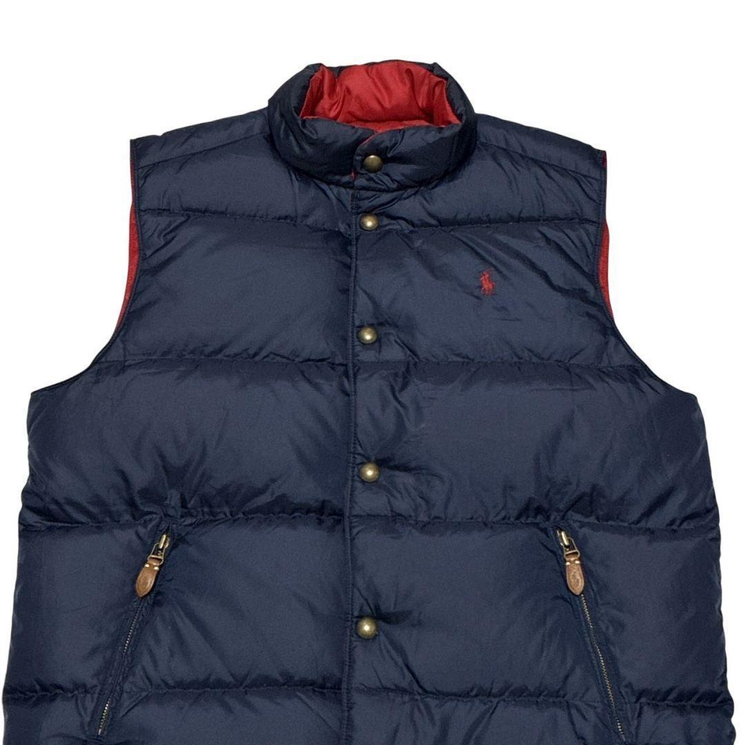 ポロバイラルフローレン リバーシブル ダウンベスト 紺×赤 刺繍ロゴ L