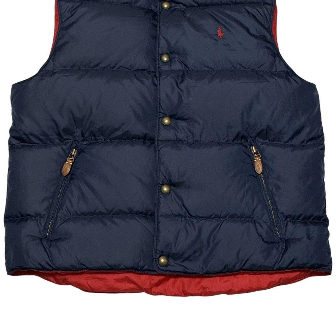 ポロバイラルフローレン リバーシブル ダウンベスト 紺×赤 刺繍ロゴ L