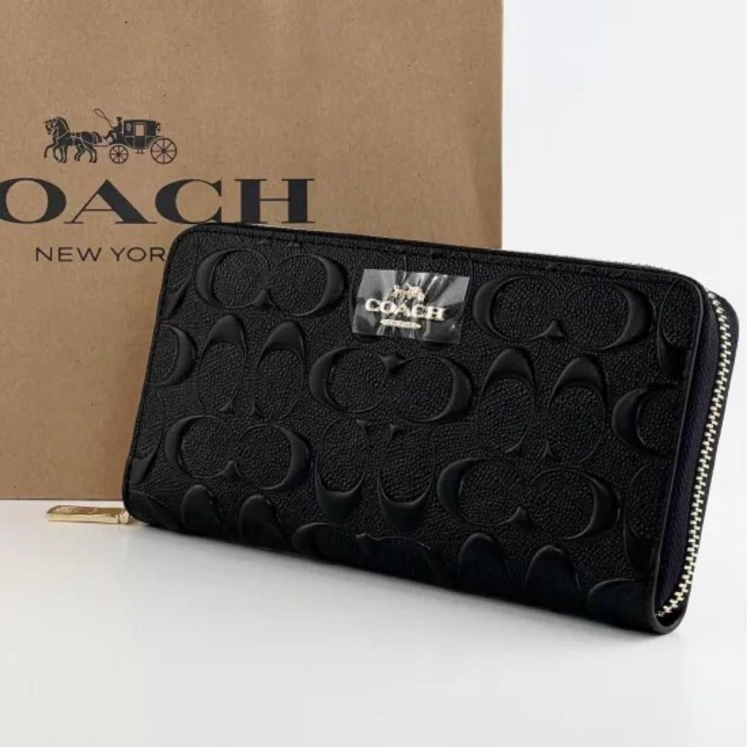 新品 コーチ COACH 黒 ブラック 長財布 ブランド シグネチャー 高級 黒