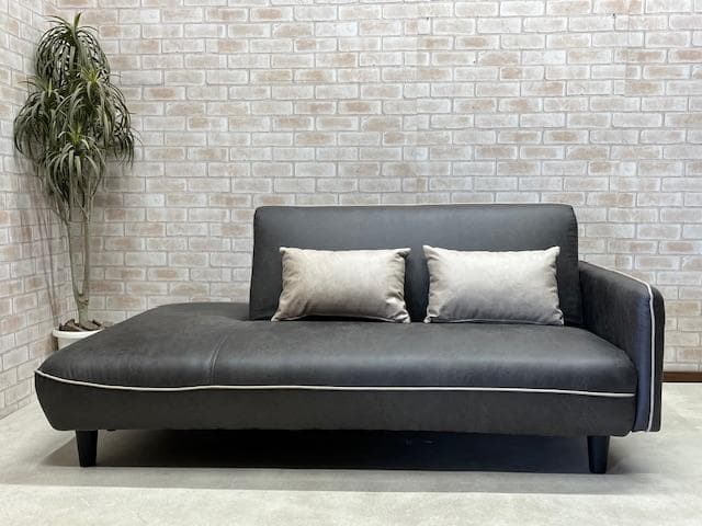 ソファーベッド　ソファ　レザーファブリック　ダークグレー　新品