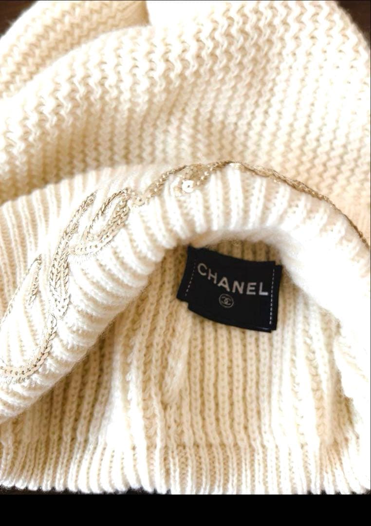 Kikiさま専用♡CHANEL カシミヤ スパンコール　ニット帽　キャップ　白