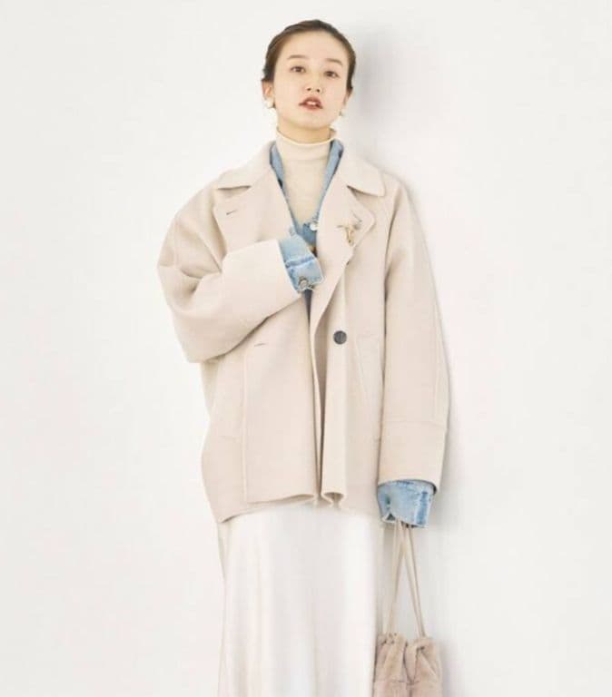 美品IENAスーパー160ダブルフェイスショートコート38ベージュ