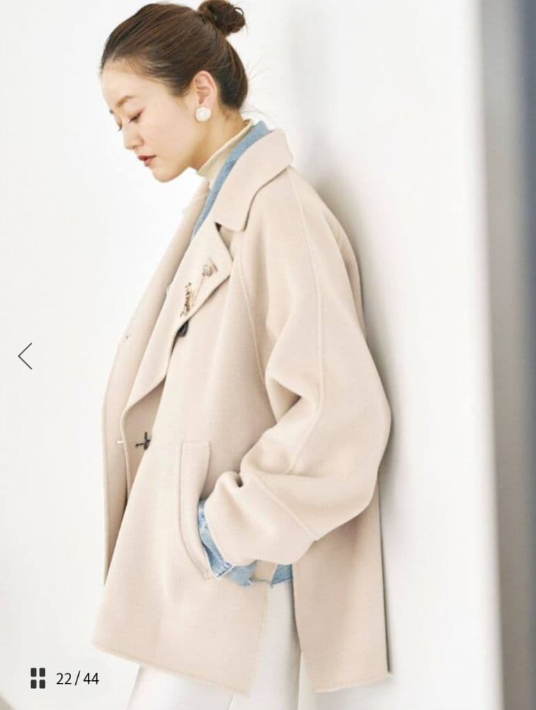 美品IENAスーパー160ダブルフェイスショートコート38ベージュ