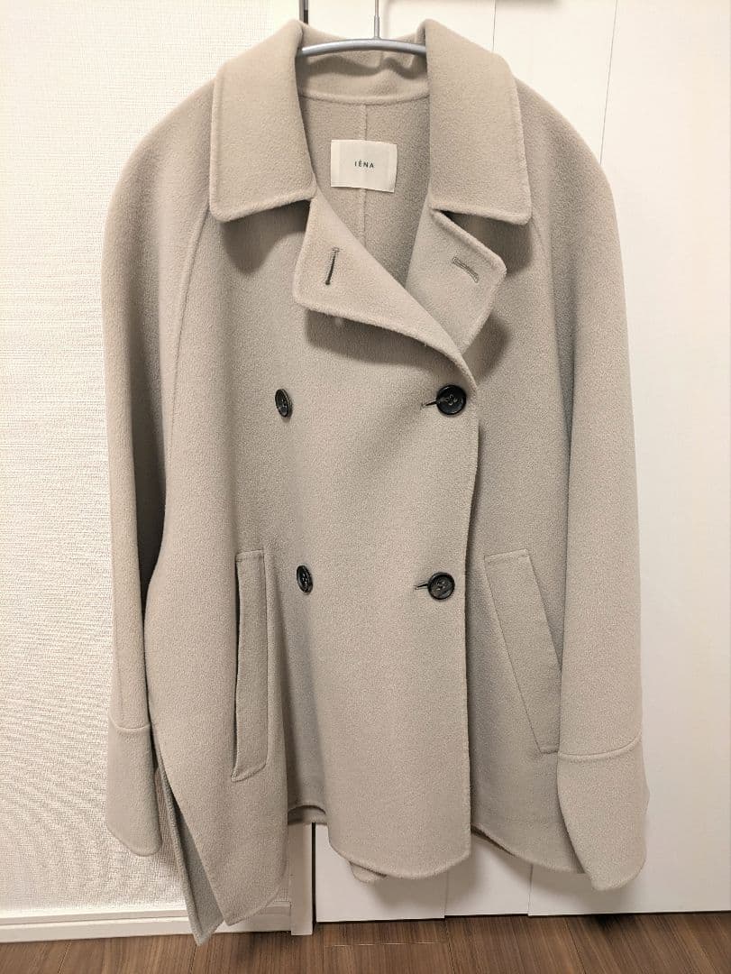 美品IENAスーパー160ダブルフェイスショートコート38ベージュ