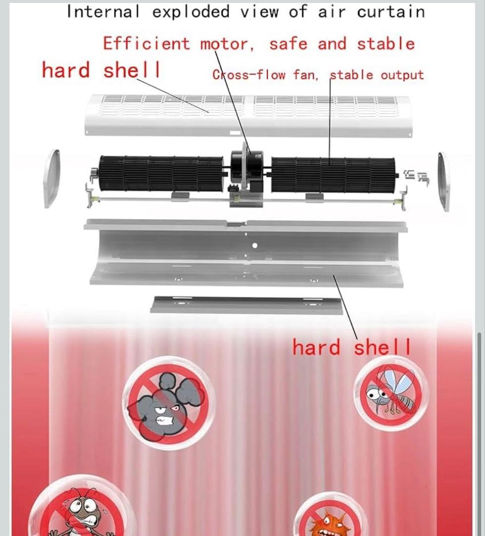 エアカーテンマシン、換気 カーテン 低騒音、2速制御、壁掛け式、簡単な設置、節電