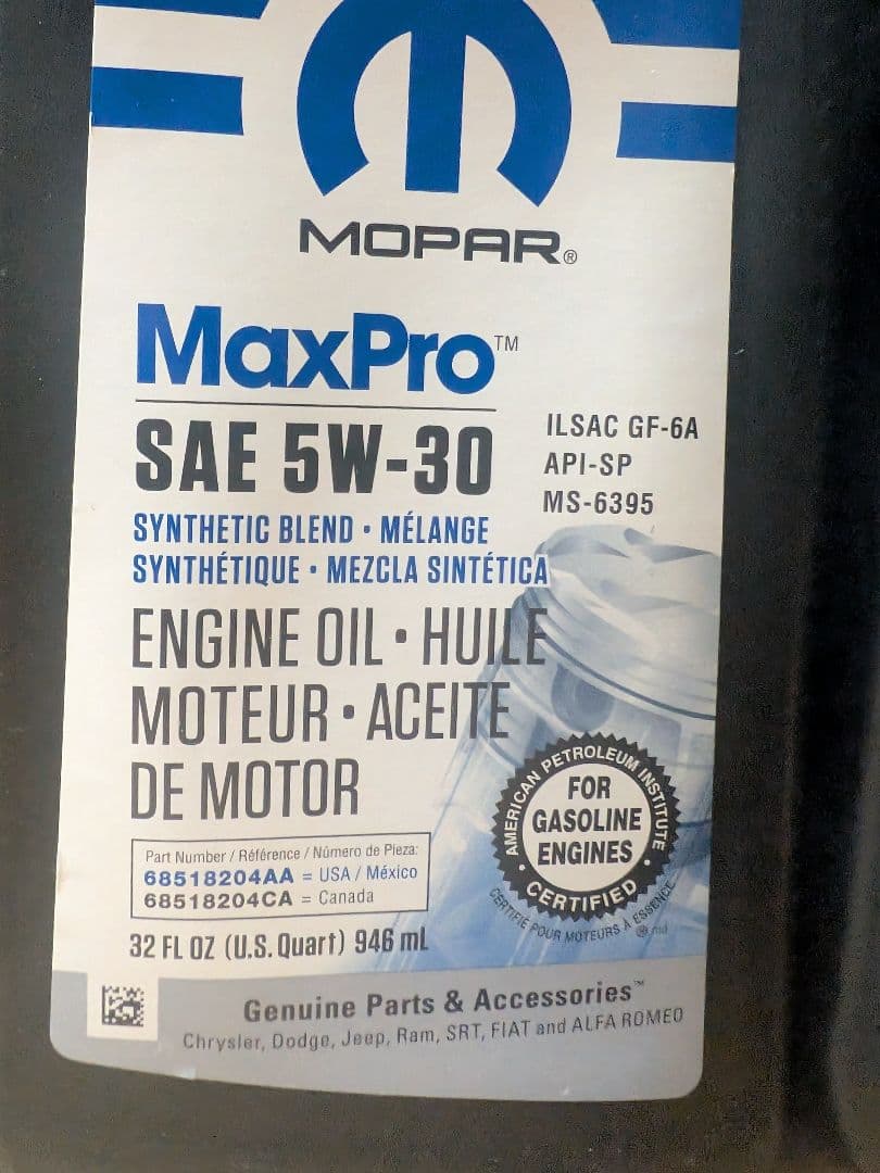 MOPAR MaxPro SAE 5W-30 エンジンオイル 5本セット