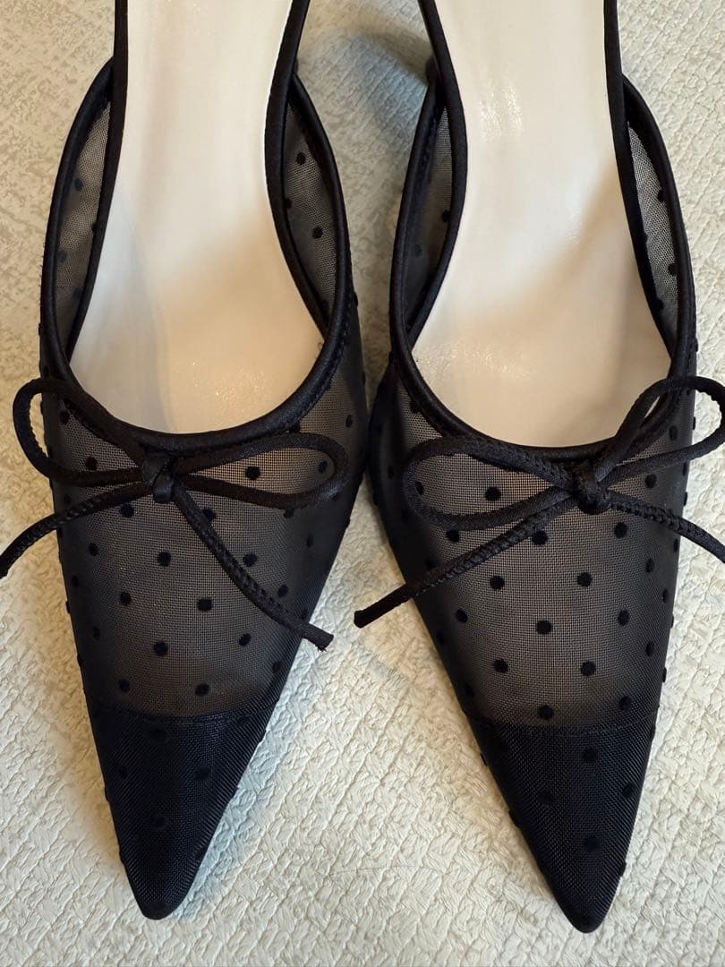 **超美品** SNIDEL スナイデル ドットチュールリボンミュール ブラック